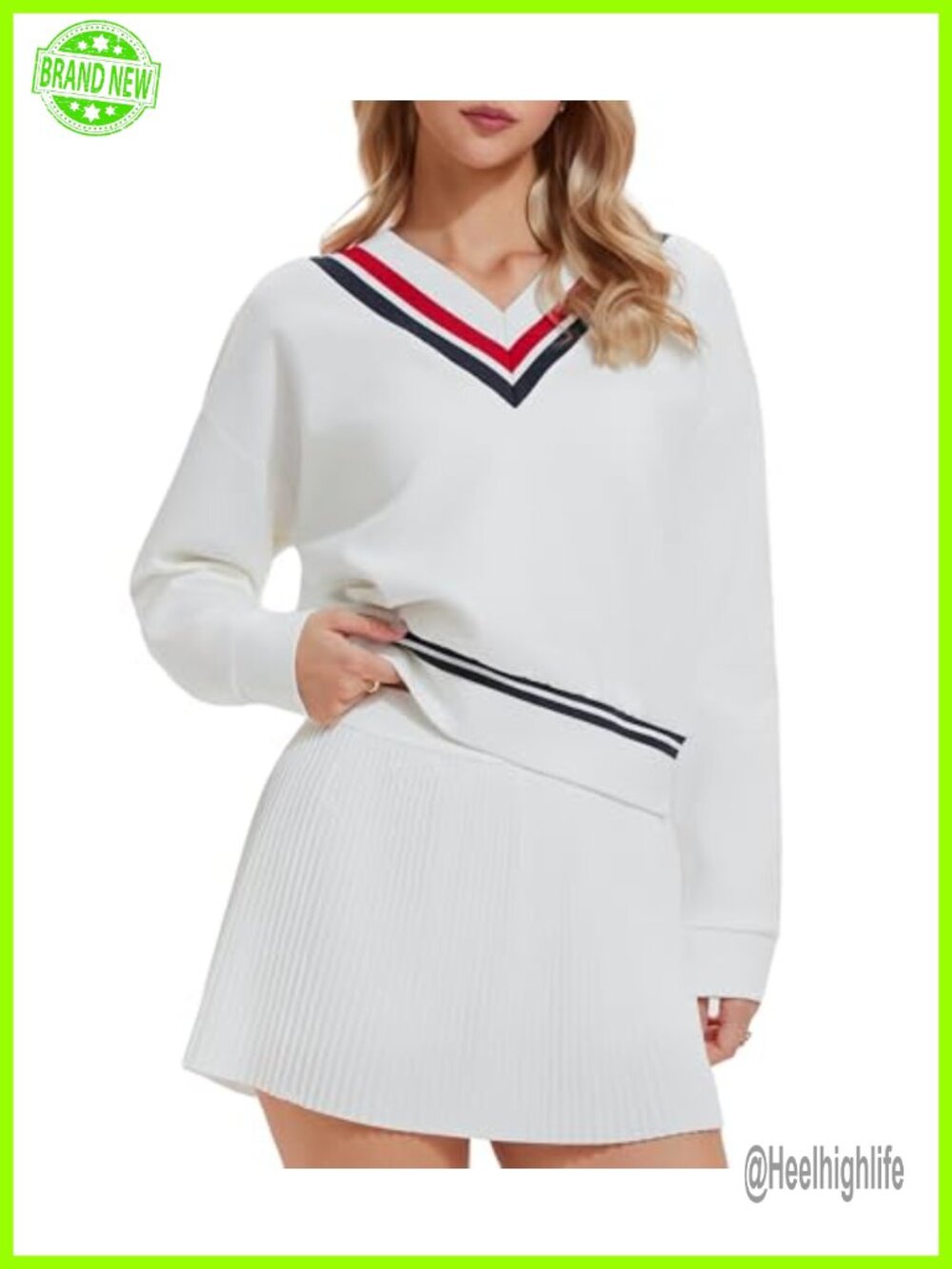 Two Piece Tennis Set Long Sleeve Sweatshirt Pleated Skirt Golf Pickleball